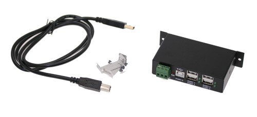 4-Port USB 2.0 Hub with USB cable and DIN-Rail mounting brackets image