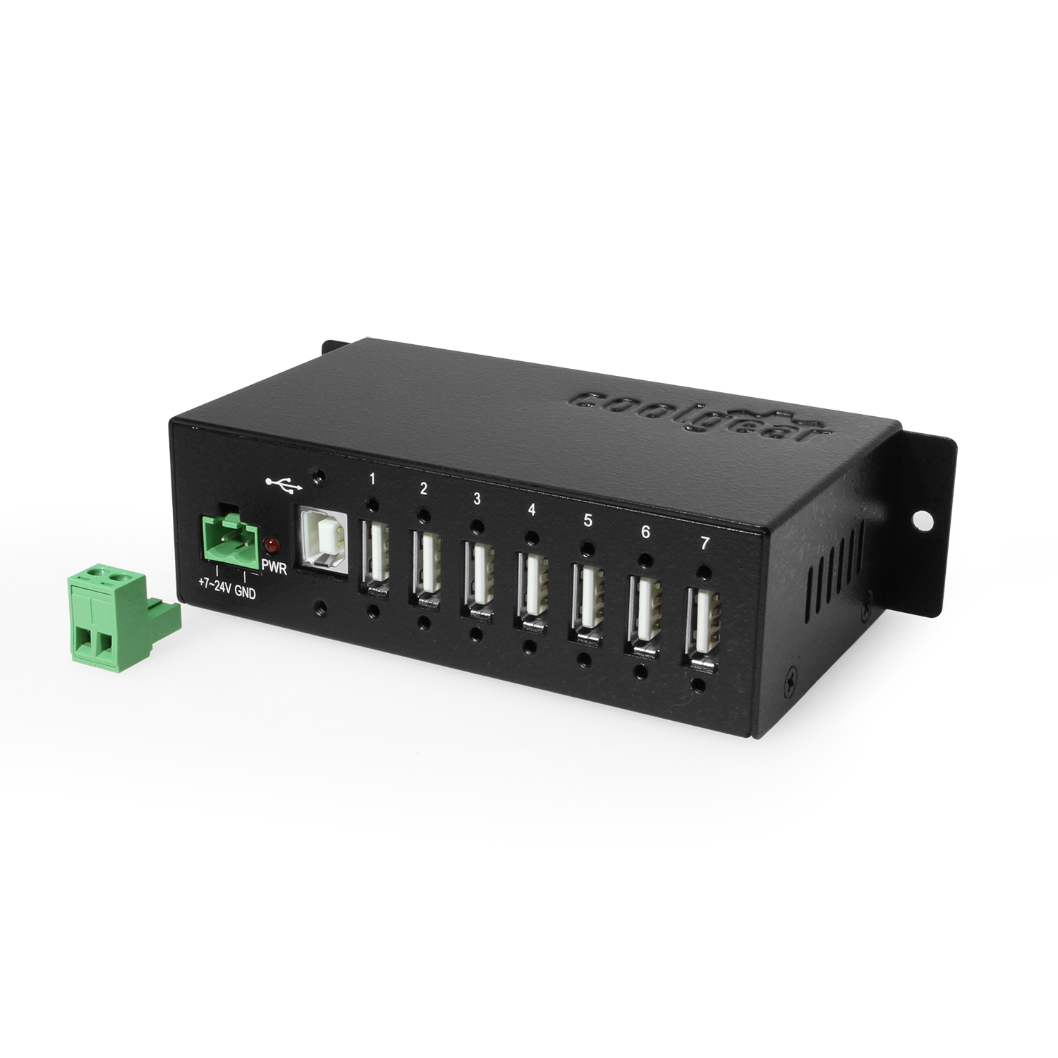 Coolgear USB-C 7 Port Hub 2X Type-C 5X Type-A - DIN Rail - Surge Protection