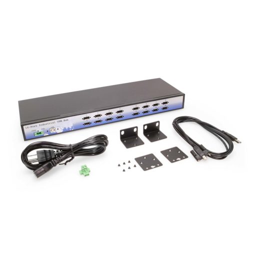 16 Port USB 2.0 Rack-Mountable Hub w/ Internal Power Supply, ESD Surge Protection, & Port Status LEDs DIN Rail Mount