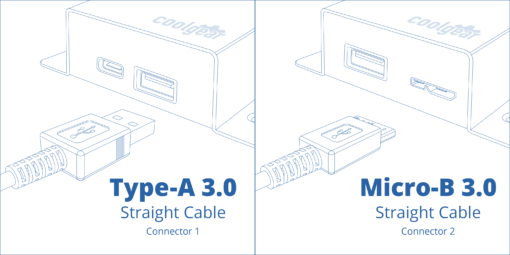 Diagram showing USB 3.0 Type A straight cable and a USB 3.0 Micro B straight cable