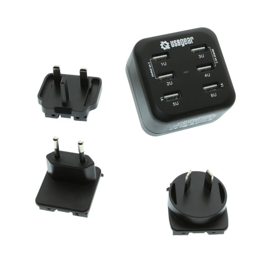 6 Port USB Charger Exchangeable Plugs - Coolgear