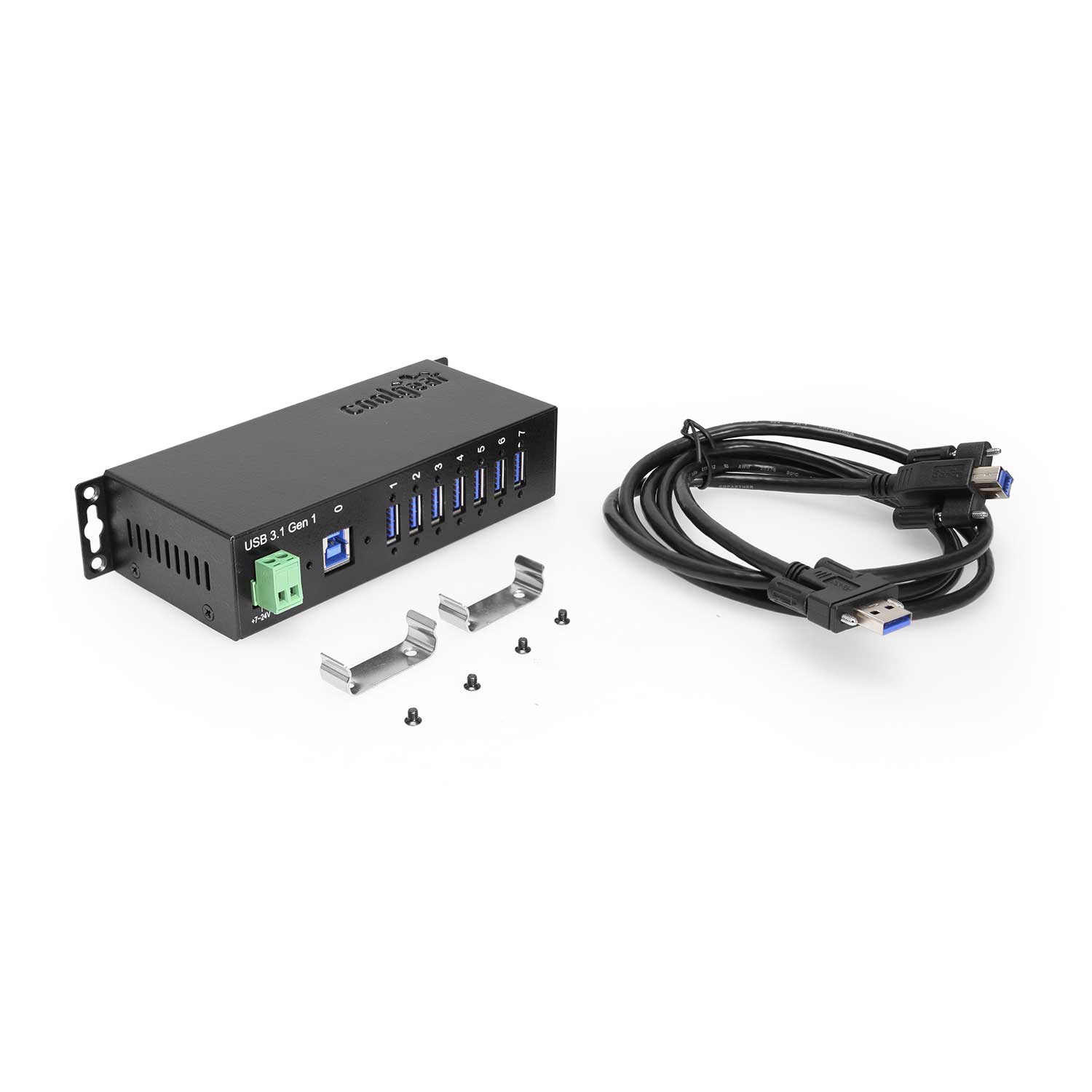 7-Port USB 3.0 Din Rail Mountable Hub Metal Chassis