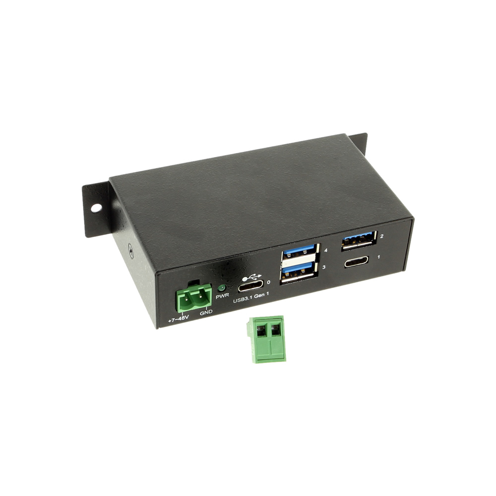 4-Port USB 3.2 Gen 2 3 Type-C 1 Type-A Industrial Surface & DIN-Rail Mount  Hub w/ ESD Surge Protection