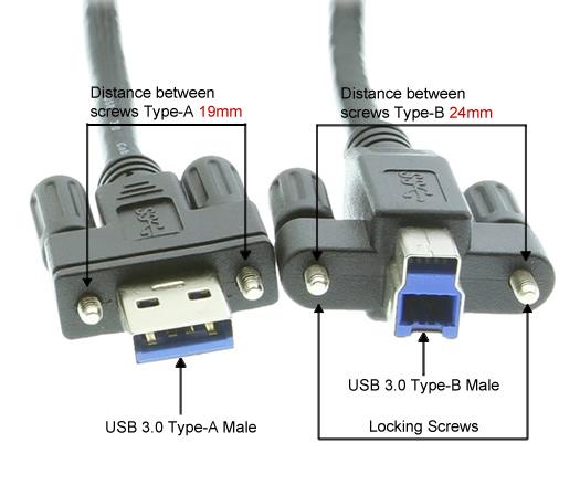 USB3 A to B cable locking screw diagram