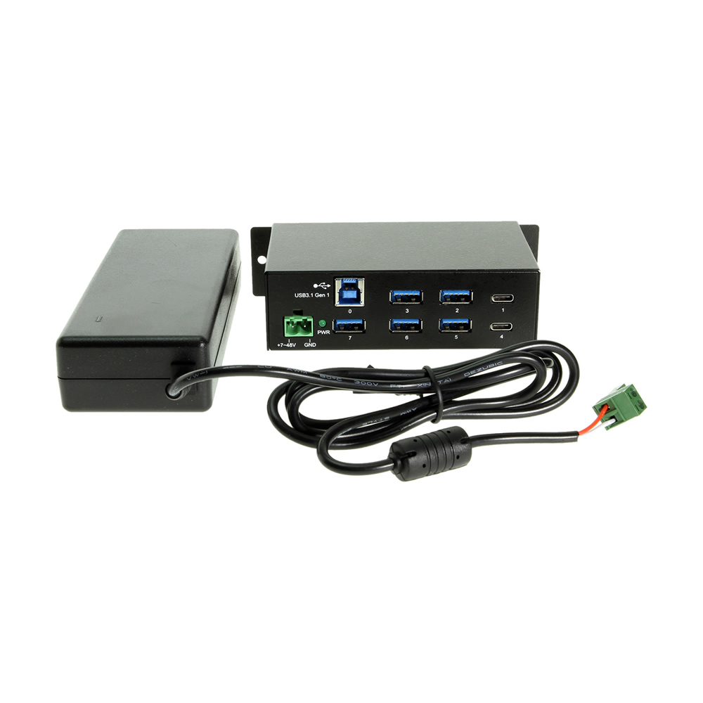 USB-C 7 Port Hub 2 Type-C Ports – 5 Ports Type-A - DIN Rail w/Power Adapter  - Coolgear