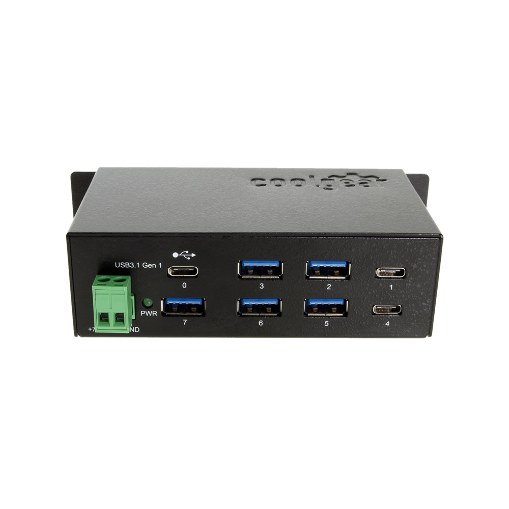 7-Port USB 3.2 Gen 2 2 Type-C 5 Type-A Industrial Surface & DIN-Rail Mount  Hub w/ ESD Surge Protection