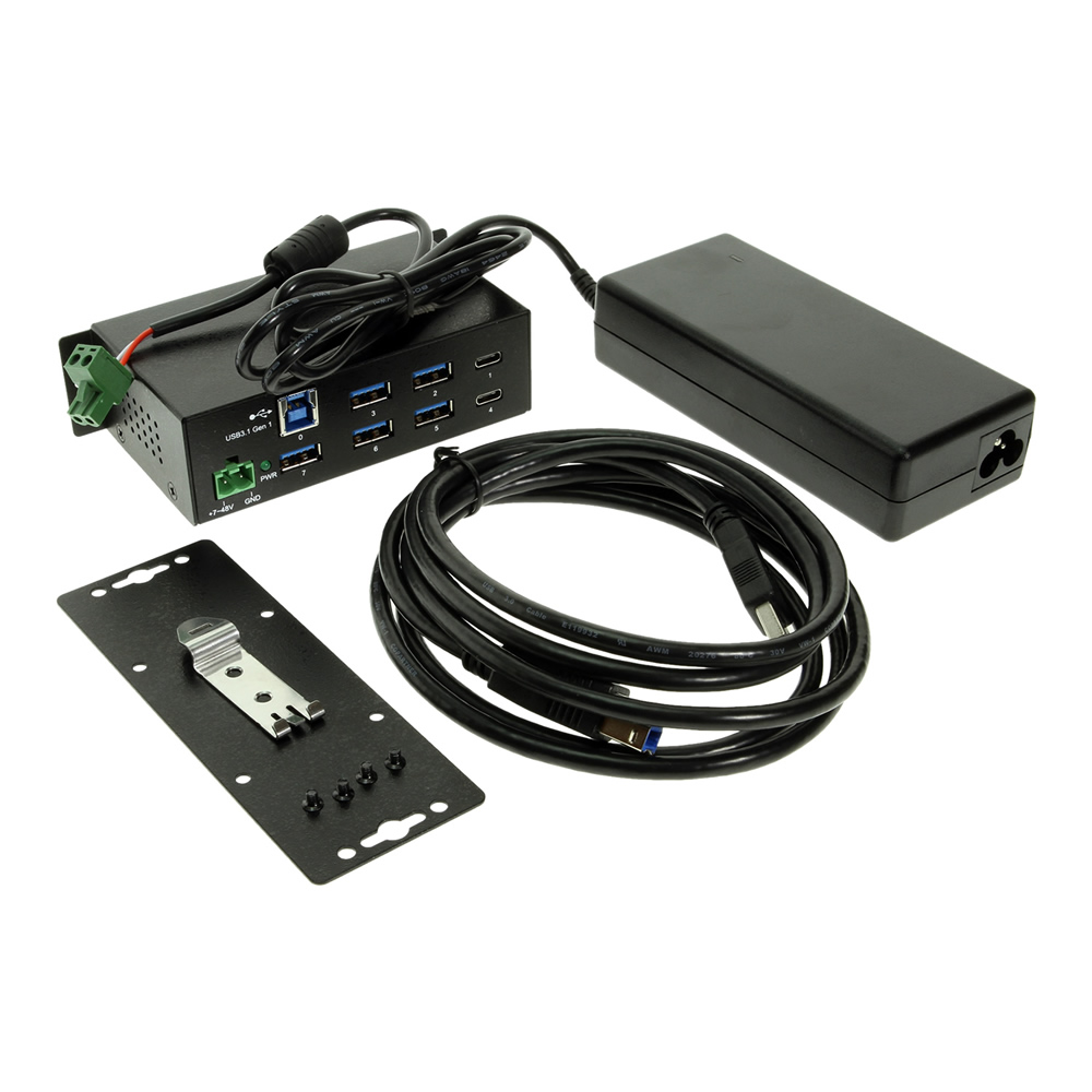 USB 3.0 7 Port Din Rail Mountable Hub Metal Chassis Power Adapter