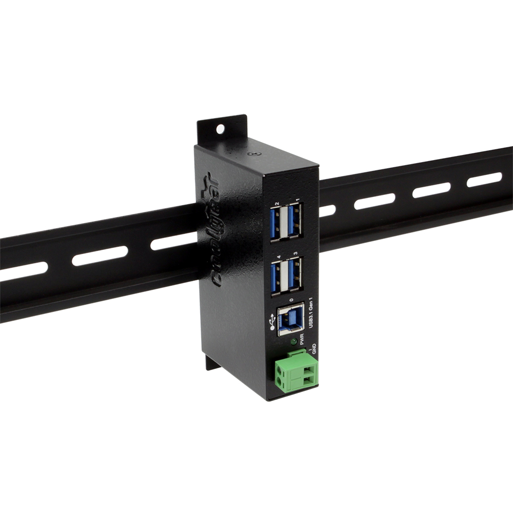 USB 3.1 4 Port Metal Hub w/DIN Rail Clip & ESD Surge Protection Coolgear