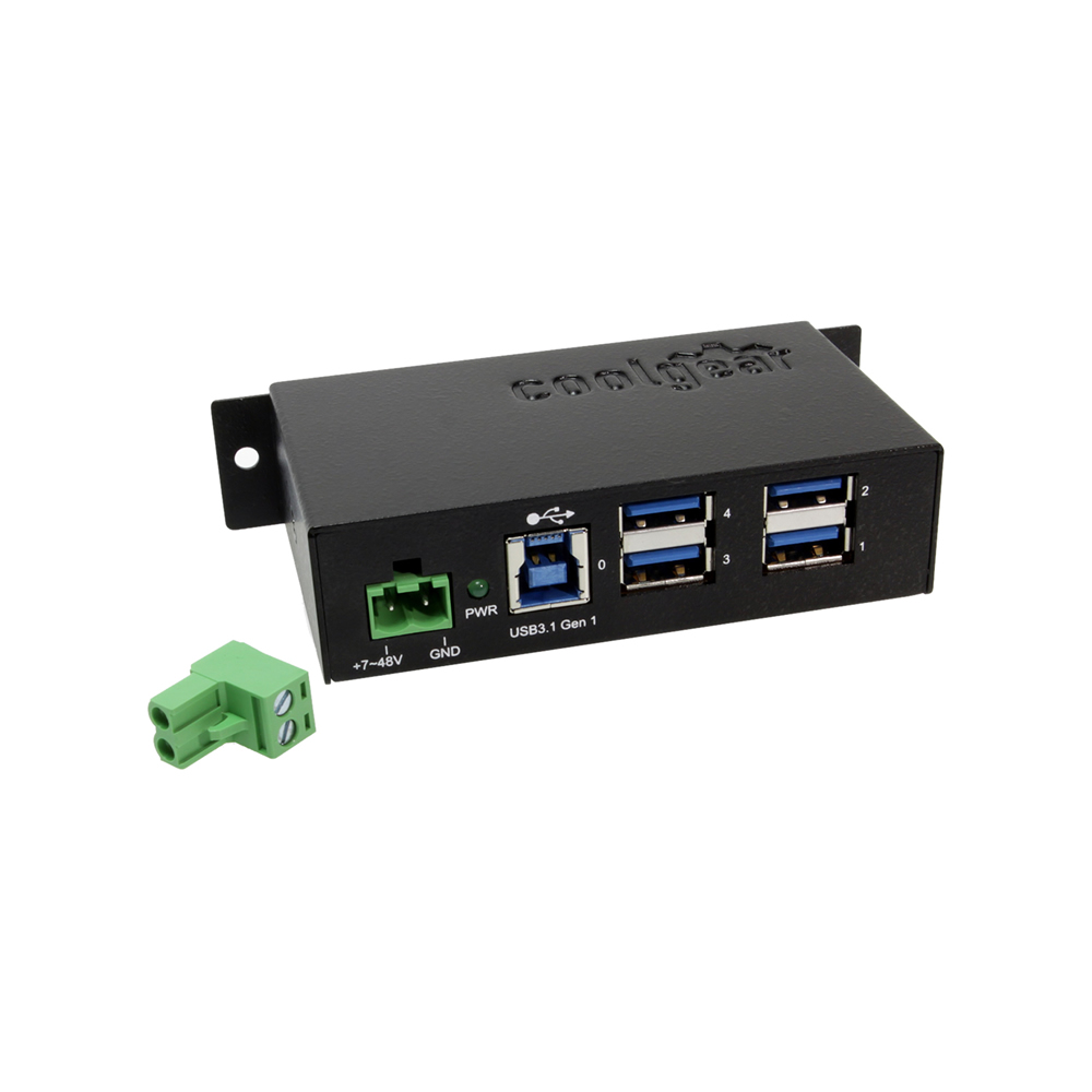 USB 3.1 4 Port Metal Hub w/DIN Rail Clip & ESD Surge Protection Coolgear