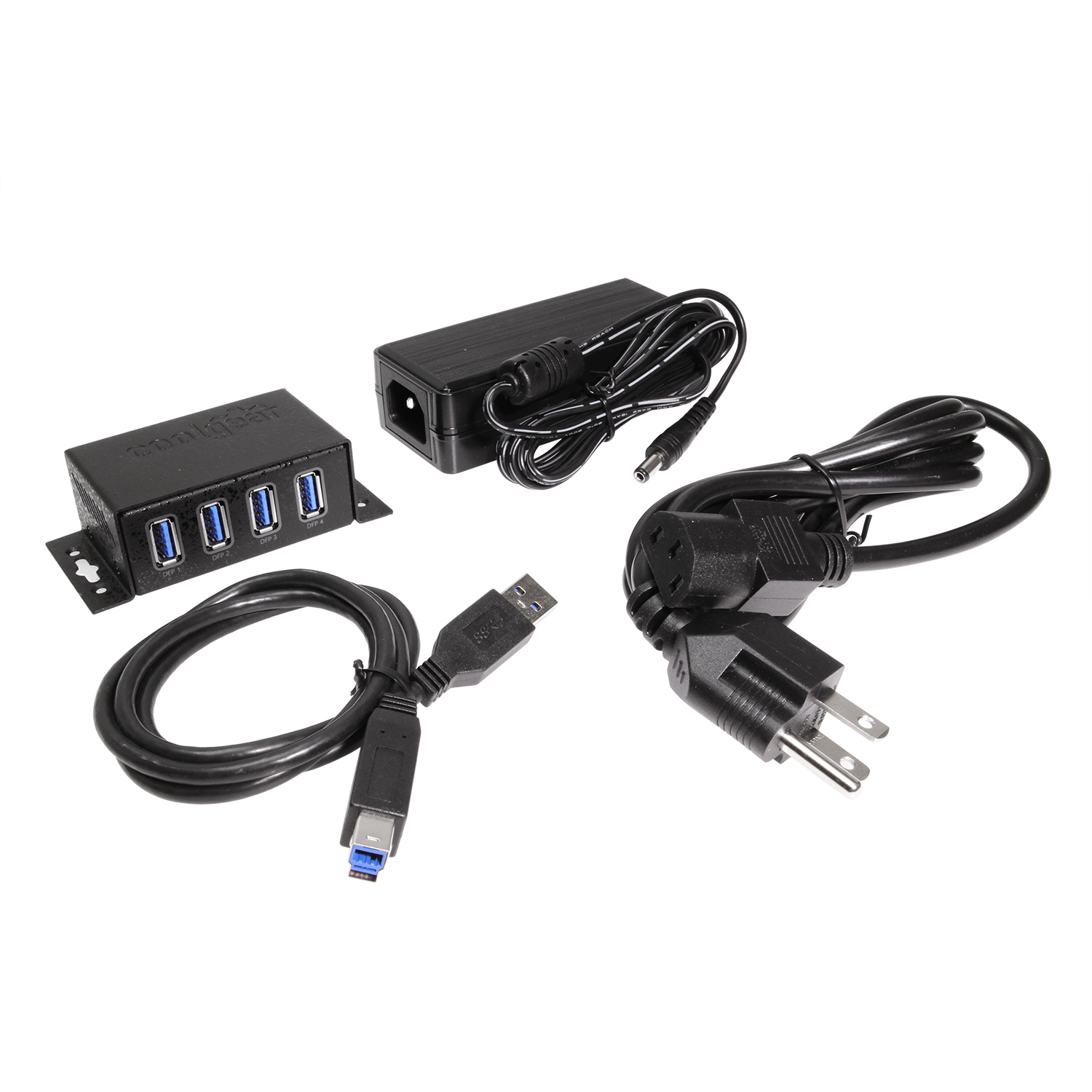 4-Port USB-A Hub with 5V 2A Power Supply, USB Hubs and Cards, USB Cables,  Adapters, and Hubs