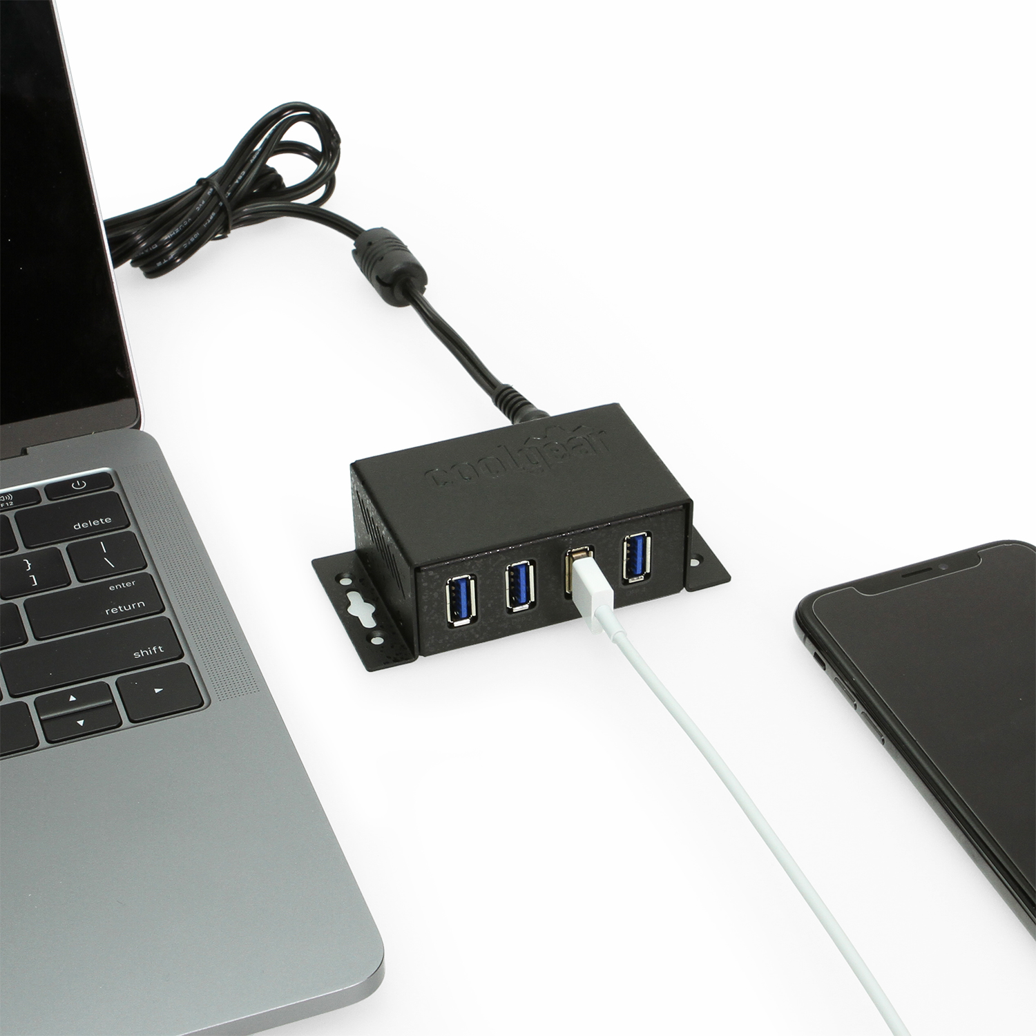Coolgear USB 3.2 Powered 4 Port Mini Hub with ESD & Surge Protection