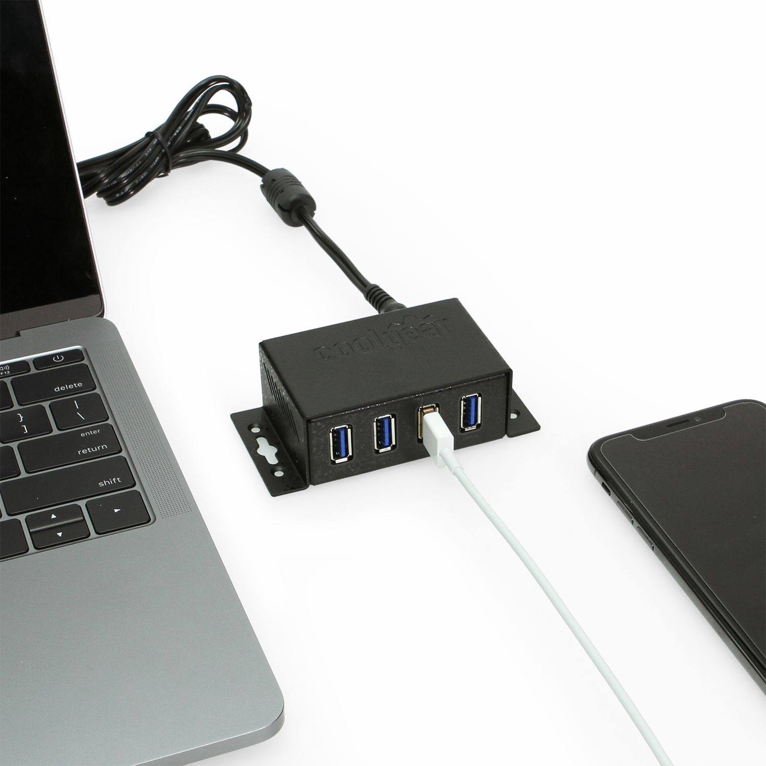 4 Port USB 3.2 Gen 1 Mini Powered Hub w/ ESD Surge Protection & Power  Adapter