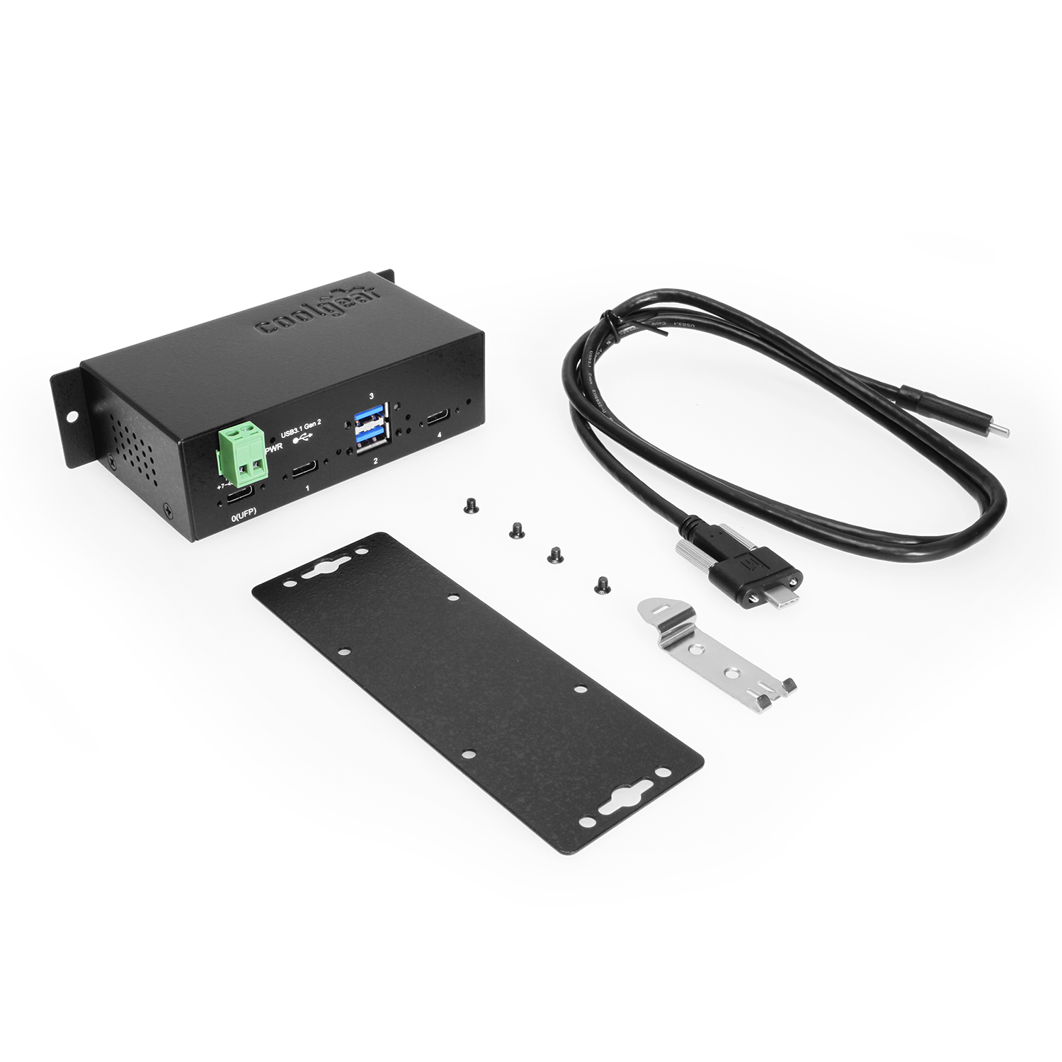 4 Port Industrial USB 3.2 Gen 2 Type-C Hub w/ Screw-Locking Ports & Status  LEDs - Coolgear