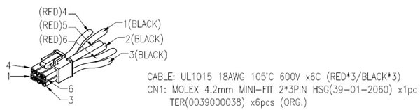 6 pin molex connector and wire schematic