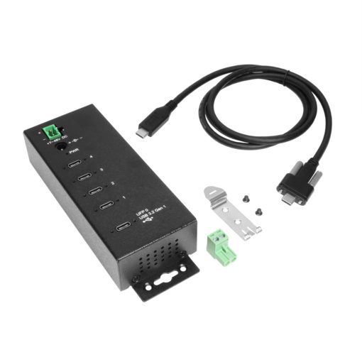 4 Port USB 3.2 Gen 1 Type-C Hub w/ ESD Surge Protection & Screw Locking Ports