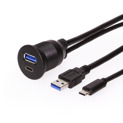 USB Panel Mount Extension 1 x Type C 3.0 and 1 x USB 3.0 A Male to Female Cable