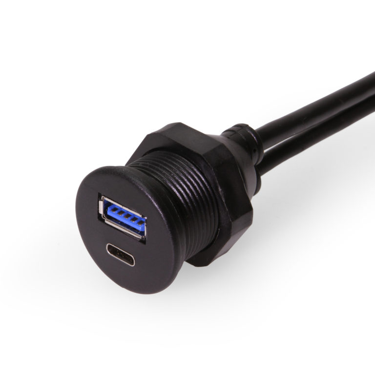 USB Panel Mount Extension 1 x Type C 3.0 and 1 x USB 3.0 A Male to
