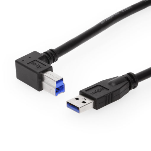 6ft. USB 3.0 A to Left Angle B Male Cable, Black, 28/24AWG