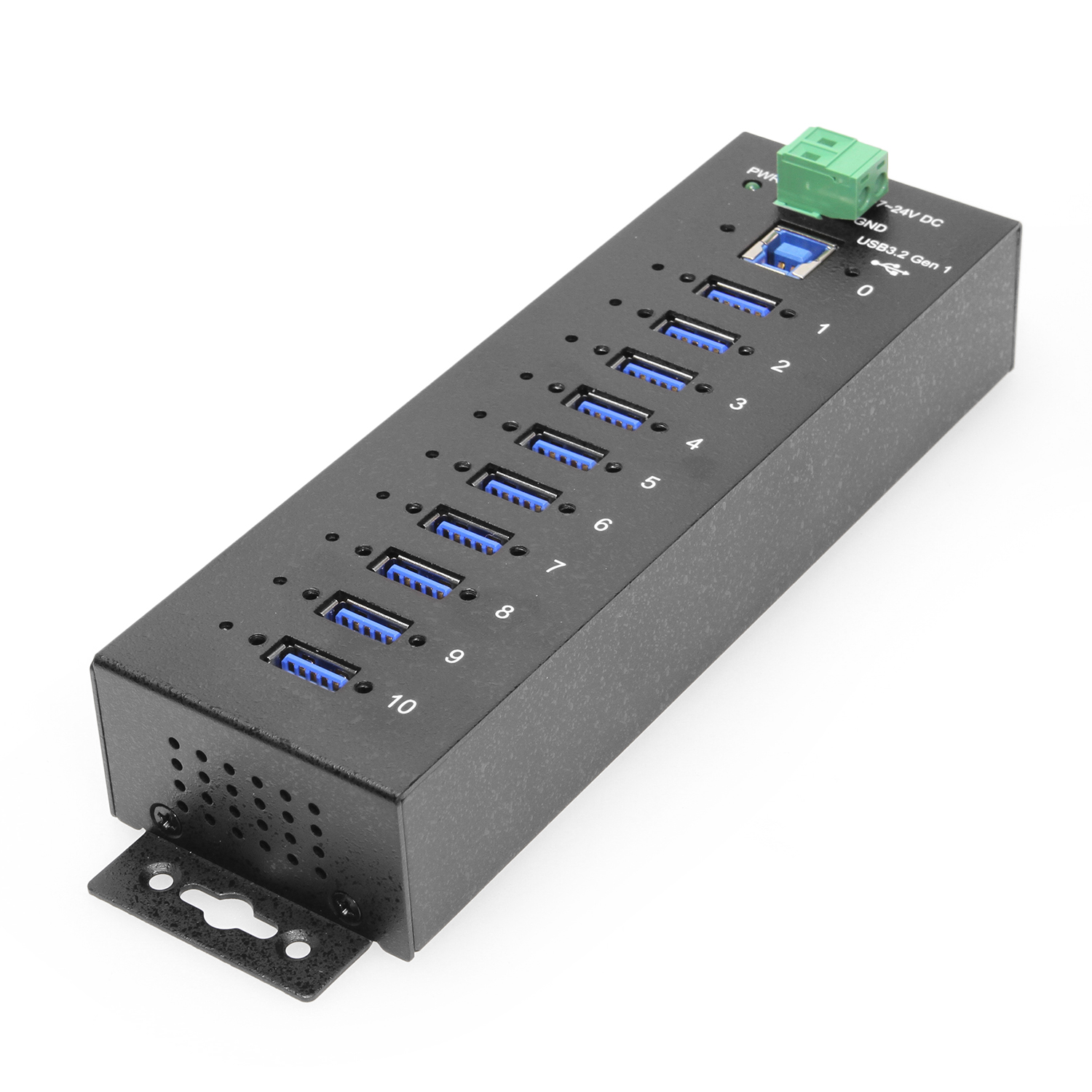 7-Port USB 3.2 Gen 2 2 Type-C 5 Type-A Industrial Surface & DIN-Rail Mount  Hub w/ ESD Surge Protection