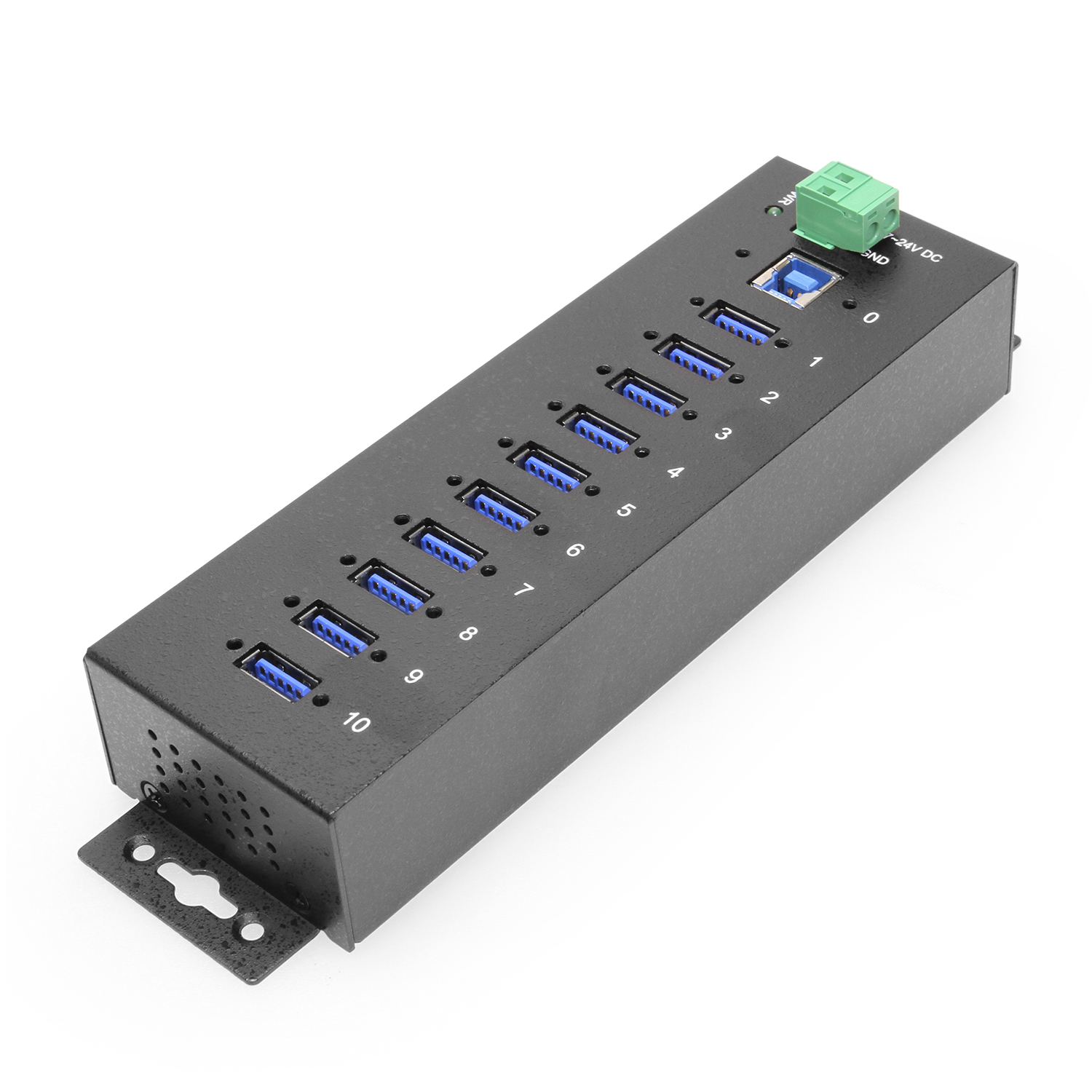 10-Port Industrial-Grade USB 3.0 Hub, 20 kV ESD, Metal