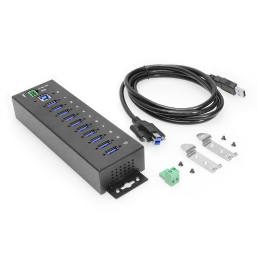 10 Port USB 3.2 Gen 1 Hub w/ ESD Surge Protection & Screw Locking Ports