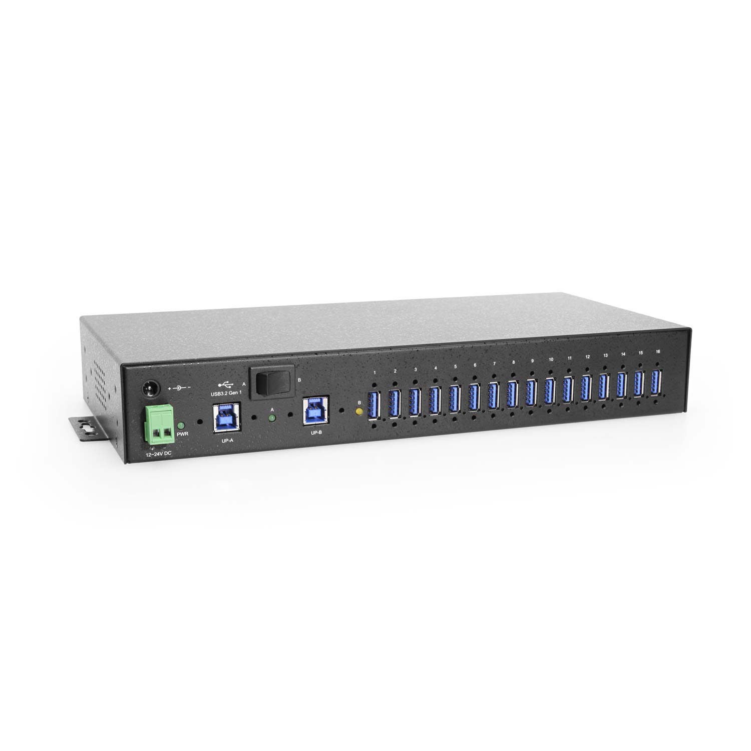 16 Port USB 3.2 Gen 1 Rack Mount Hub w/Surge Protection and DIN Rail