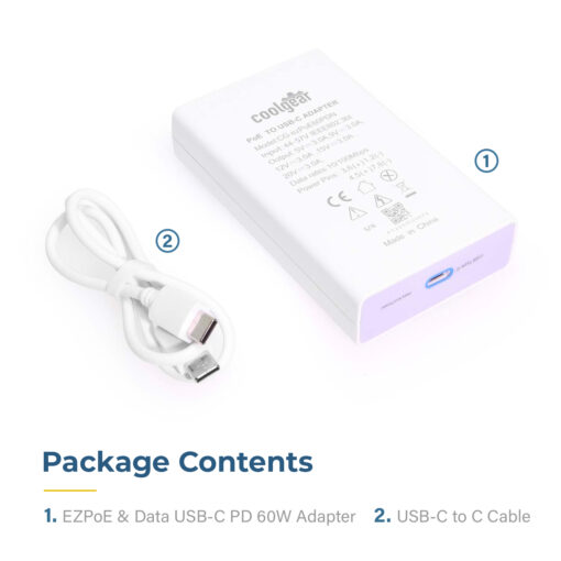 EZPoE & Data Type-C PD 60 Watt Adapter w/ 10/100 Network Data Connectivity