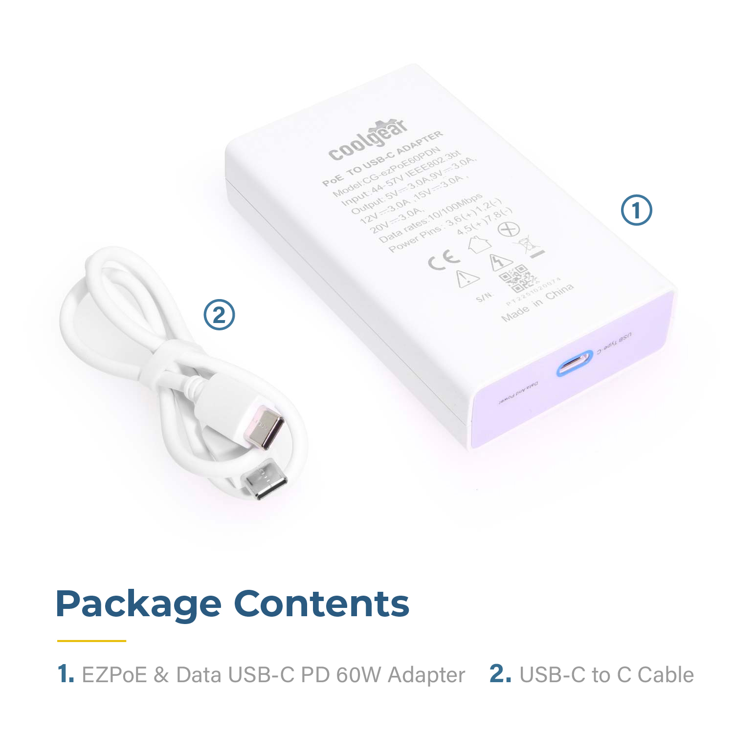 USB Type C Power Converter with 5V, 9V, 12V, 15V & 20V Power Delivery - PD60