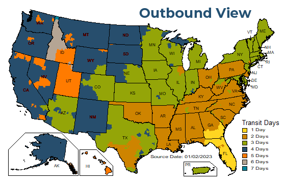 outbound shipping map