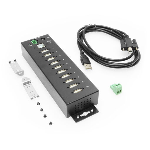 10 Port USB 2.0 Hub w/ ESD Surge Protection Screw Locking Ports