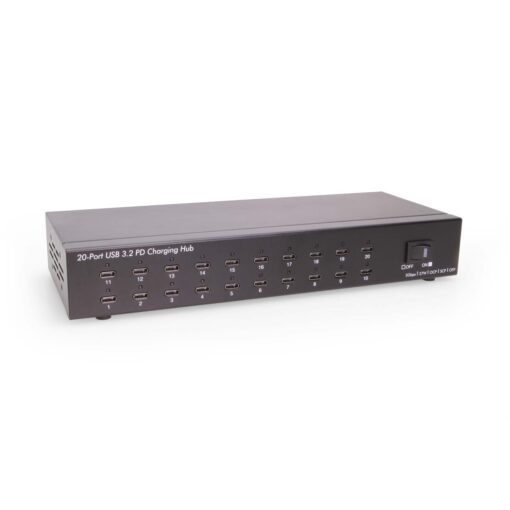 20 Port USB-C 3.2 Gen 1 Industrial Power Delivery Charging Hub w/ ESD Surge Protection & Port Status LEDs
