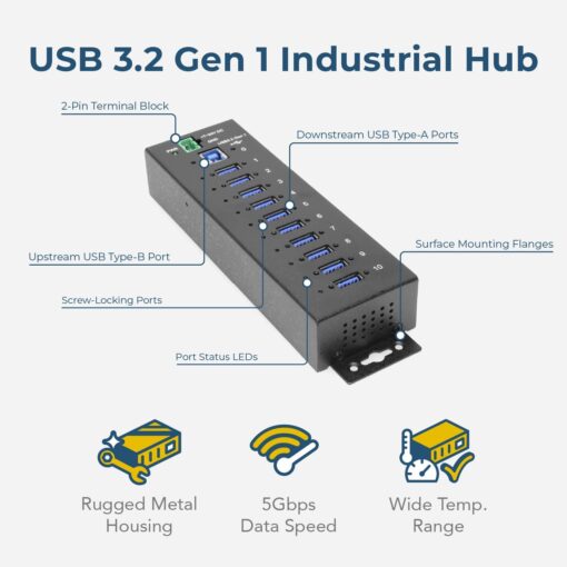 10 Port Managed USB 3.2 Gen 1 Hub w/ 15KV ESD Surge Protection - Image 3