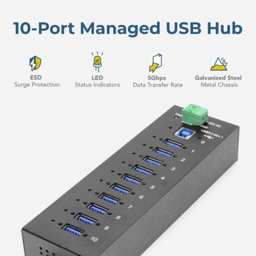 10 Port Managed USB 3.2 Gen 1 Hub w/ 15KV ESD Surge Protection - Image 4