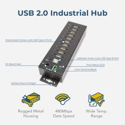 Alternative view of 10 Port USB 2.0 Hub w/ ESD Surge Protection Screw Locking Ports