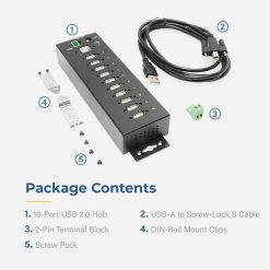 10 Port USB 2.0 Hub w/ ESD Surge Protection Screw Locking Ports - Image 5