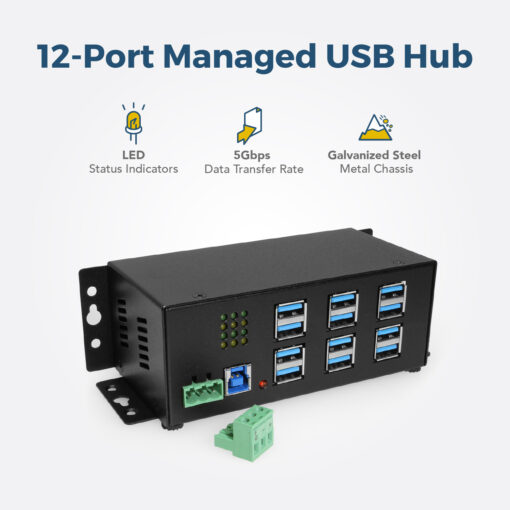 12 Port Industrial USB 3.2 Gen 1 Hub w/ Port Status LEDs - Image 3