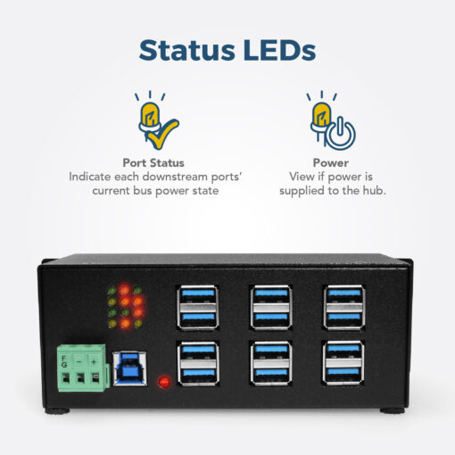 12 Port Industrial USB 3.2 Gen 1 Hub w/ Port Status LEDs - Image 4