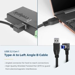 5ft. USB 3.0 A to Left Angle B Male Cable, Black, 28/24AWG - Image 4