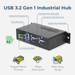 Alternative view of 4 Port Managed USB 3.2 Gen 1 Hub w/ Small Footprint & 15KV ESD Surge Protection