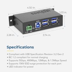 4 Port Managed USB 3.2 Gen 1 Hub w/ Small Footprint & 15KV ESD Surge Protection - Image 5