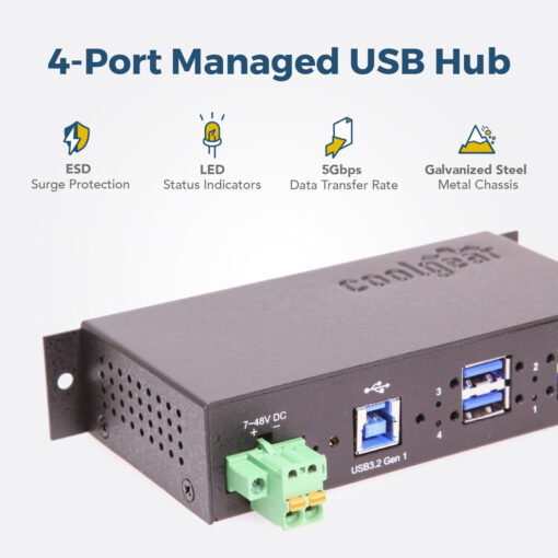 4 Port Managed USB 3.2 Gen 1 Hub w/ 15KV ESD Surge Protection - Image 3