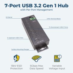 7 Port Managed USB-C 3.2 Gen 1 Hub w/ 15KV ESD Surge Protection - Image 3