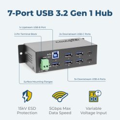 7 Port USB 3.2 Gen 1 Type-C Hub w/ ESD Surge Protection - Image 3