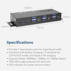 7 Port USB 3.2 Gen 1 Metal Hub w/ 15KV ESD Surge Protection & Port Status LEDs - Image 5