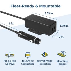 145W Dual USB-C PD 3.1 Vehicle Charger with Mountable Flanges - Image 3