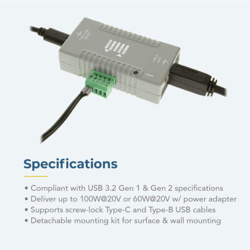 Power Delivery Injector USB Type-C PD 2.0 Gen 1 & Gen 2 Super Speed USB 3.2 Gen 1 B Host to USB 3.2 Gen 1 PD Device - Image 5