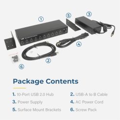 10 Port USB 2.0 Industrial High Power 2.4A Charging Hub w/ ESD Surge Protection & Port Status LEDs - Image 5