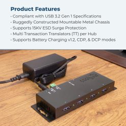 4 Port USB 3.2 Gen 1 Workstation Hub w/ ESD Surge Protection & Port Status LEDs - Image 5