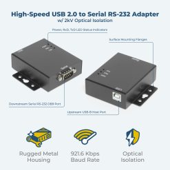 Alternative view of Single Port RS-232 USB to Serial Adapter w/ Optical Isolation & Surge Protection