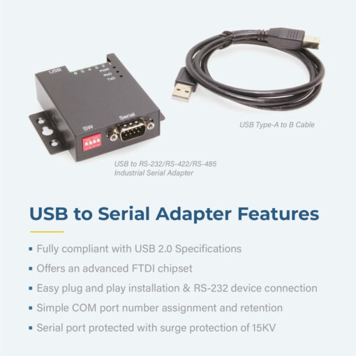 USB 2.0 to RS-232 / RS-422 / RS-485 Selectable Industrial Serial Adapter w/ 15kV ESD Surge Protection - Image 6